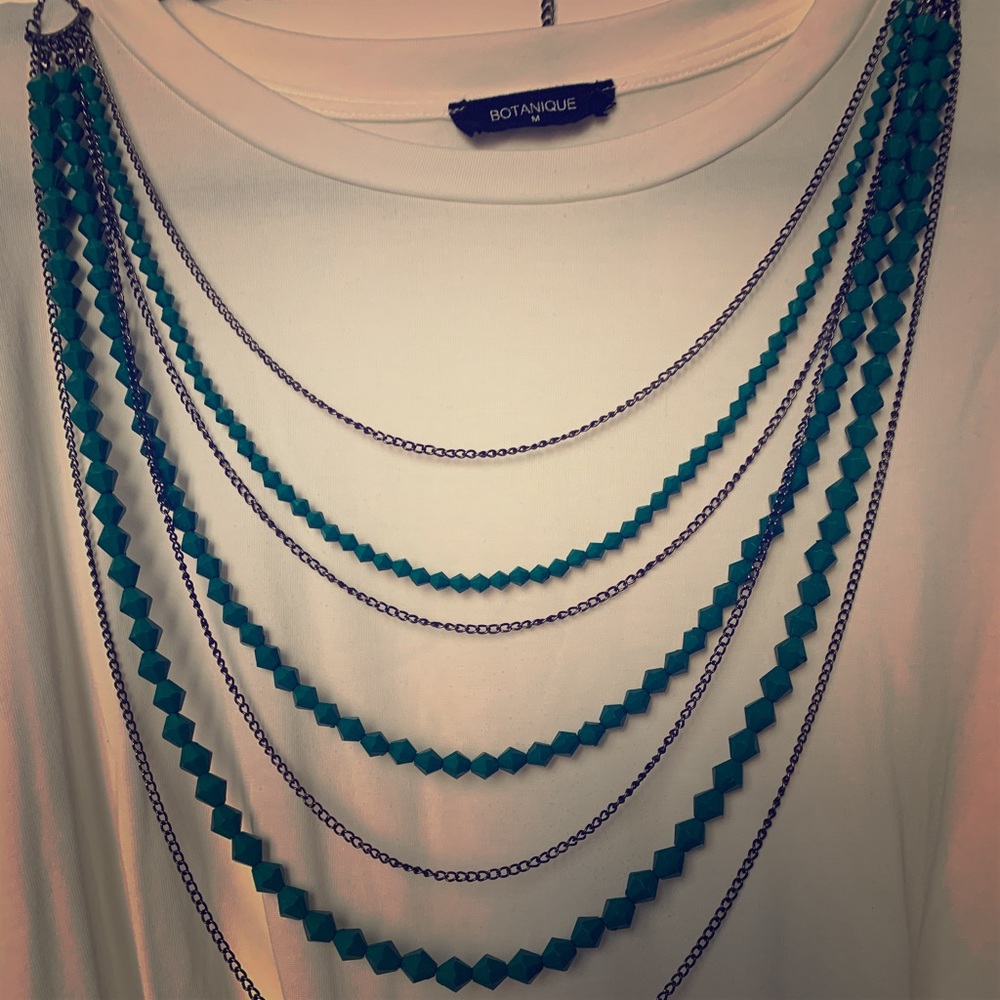 Green and silver statement necklace